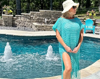 Túnica de baño Shoreline, patrón de crochet, para mamá y yo (PDF digital), hecha a mano, con flecos, DIY, regalo