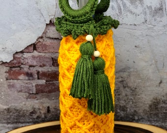 Pineapple Wine Tote Crochet Pattern PDF Download, Wine Cozy, Bottle Carrier, Wine Gift, Wine Tote, Crochet Wine Tote, Crochet Carrier