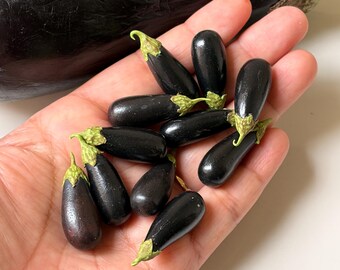 Miniature Baby Eggplant Set of 10, Handmade Brinjal Miniatures, Dollhouse Vegetables, Fake Food, DIY Craft Decor, Mini Food Craft Supply
