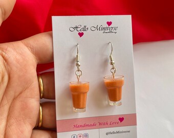 Miniature Tea Earrings -Miniature Food Jewelry, Food earrings, Food Jewelry, Miniature Clay Earrings , Mini Chai Earrings, Handmade Earrings