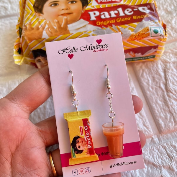 Miniature Chai Parle-G Earrings -Miniature Food Jewelry, Food earrings, Food Jewelry , Chai Lover, Biscuit lover