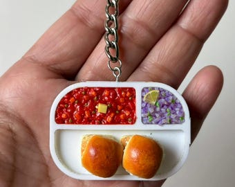 Handmade Miniature Pav Bhaji Keychain – Realistic Indian Street Food Charm with Buttered Pav, Cute Collectible & Unique Gift ,Food Lover