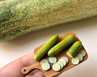 Miniature Cucumber Slice Board Magnet | Handmade Dollhouse Food Miniature | Tiny Kitchen Fridge Decor Gift | Realistic Vegetable Miniature