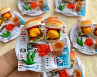 Miniature Vada Pav Fridge Magnet , Indian Food Miniature, Dollhouse Food, Yummy Food, Mini Clay Food Magnet, Mini Street Food Magnet