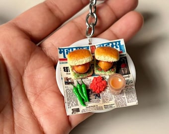 Miniature Vada Pav Food Keychain – Realistic Indian Street Food Charm, Cute Collectible & Unique Gift ,Dollhouse Food, Vada Pav Lover