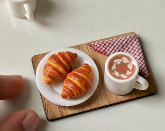Miniature Croissant & Coffee Fridge Magnet, Handmade Mini Food Magnet, Tiny Breakfast Kitchen Decor, Bakery Lover Gift
