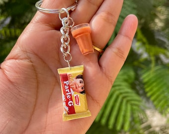 Miniature Chai With Parle-G Keychain  , Indian Food Miniature, Dollhouse Food, Parle-G Lover,Mini Clay Keychain, Mini Food Themed Keychain