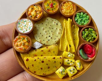Miniature Gujarati Thali Fridge Magnet, Indian Food Miniature, Dollhouse Food, Miniature India Traditional Thali Magnet, Food House