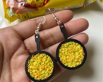Handmade Miniature Maggi Pan Earrings – Realistic Food Jewelry, Funky Maggi-Inspired Accessories, Unique Gift for Foodies & Fashion Lovers