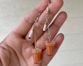 Miniature Chai Sutta Earrings -Miniature Food Jewelry, Food earrings, Food Jewelry,Beverage EarringsMiniature Food Earrings