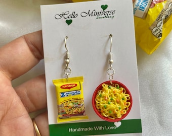 Miniature Maggi Noodles Earrings   -Miniature Food Jewelry, Food earrings, Food Jewelry , Maggi PointMiniature Food Earrings
