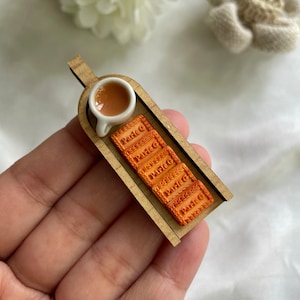 Miniature Chai Parle-G Breakfast Fridge Magnet ,Indian Food Miniature, Dollhouse Food ,Best Morning Breakfast Magnet, Mini Clay Food Magnet