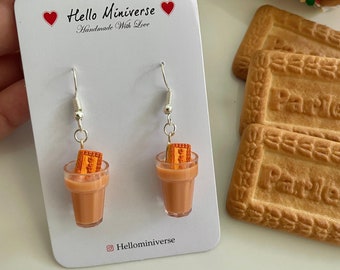 Miniature Chai Biscuit Earrings -Miniature Food Jewelry, Food earrings, Food Jewelry, Morning Snacks ,Tea Lover , Miniature Clay Earrings