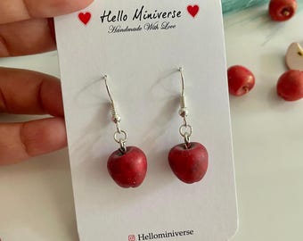 Miniature Apple Fruit Earrings, Miniature Fruits Jewelry, Fruits earrings, Mini Handmade Jewelry, Fruit Themed Earrings, Clay Food Earrings
