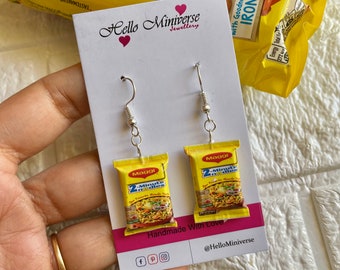 Miniature Maggi Earrings-Miniature Food Jewelry, Food earrings, Food Jewelry , Maggi Point, Miniature Food Earrings, Food Themed Earrings