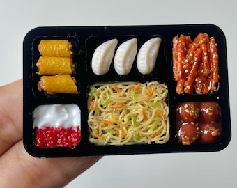 Handmade Miniature Chinese Thali Magnet – Realistic Food Art with Noodles, Momos, Manchurian & More – Collectible Dollhouse Kitchen Decor