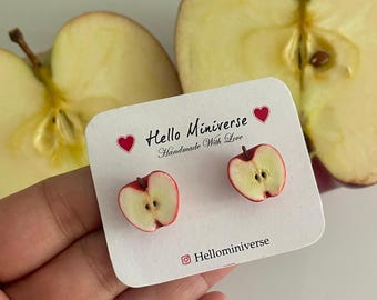 Miniature Apple Fruit Studs Miniature Fruits Jewelry, Fruits earrings, Mini Handmade Jewelry,Fruit Themed Earrings, Miniature Apple Earrings