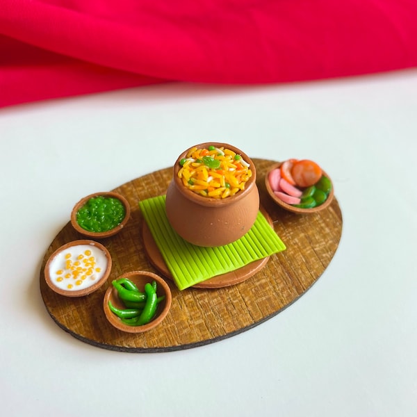 Miniature Biryani Fridge Magnet-Miniature, Indian Food Miniature, Dollhouse Food, Food Themed Decor , Mini Food Charms, Clay Food Ornaments