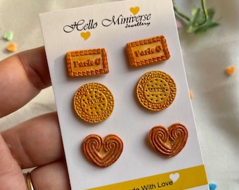 Pendientes de galletas en miniatura - Joyería de aperitivos en miniatura, pendientes de comida, joyería de comida, pendientes con dije de galleta, pendientes de comida en miniatura