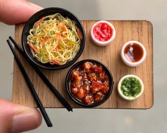Miniature Hakka Noodles & Chilli Paneer Magnet, Handmade Indian Chinese Food,Tiny Food Art, Fridge Decor,Collectible Dollhouse Kitchen Decor