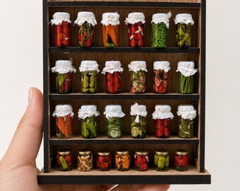 Miniature Pickle Pantry Jar Shelf, Handmade Preserved Vegetable Display, Dollhouse Kitchen Decor, Mini Food Art, Tiny Jar Collection