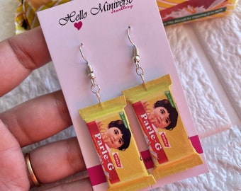 Pendientes Parle-G en miniatura - Joyería de comida en miniatura, Pendientes de comida, Joyería de comida, Amante de las galletas Pendientes de comida en miniatura
