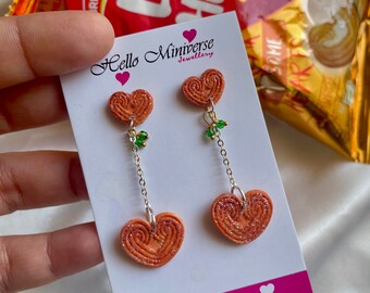 Pendientes de corazones en miniatura - Joyería de comida en miniatura, pendientes de comida, joyería de comida, pendientes con dije de galleta, pendientes de comida en miniatura