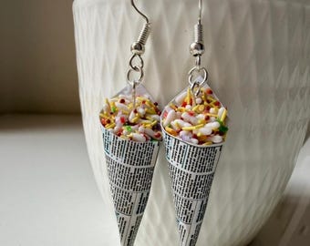 Miniature Bhel Puri Earrings | Handmade Indian Street Food Jewelry |Cute Bhel Puri Snack Dangle Earrings for Food Lovers & Unique Gift Ideas