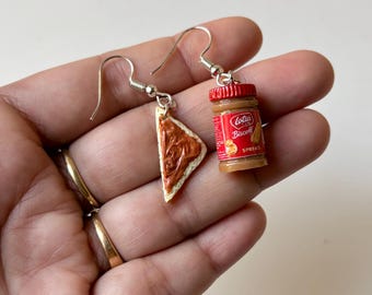 Miniature Biscoff Spread Toast Earrings,Tiny Cookie Butter Jar,Toast Dangle Earrings , Handmade Food Jewelry, Unique Bakery Earrings