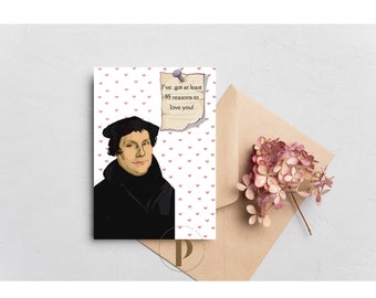 Carte de Saint-Valentin drôle de Martin Luther : 95 thèses, théologie réformée (téléchargement numérique)