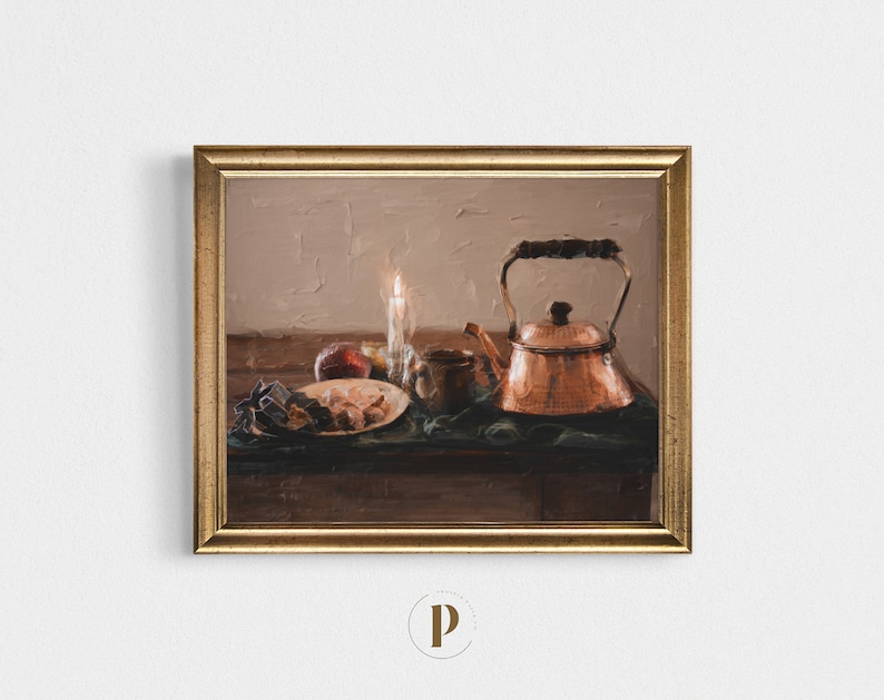 Still Life Art Print Cozy Kitchen Oil Painting Digital Art Cottage Art