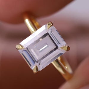Lab Grown Diamond Engagement Ring, Emerald Cut Certified Diamond Ring, Lab Created Diamond Wedding Ring, Simple Four Prong Set Ring for Her