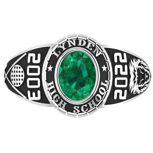 Collection Of Fully Personalized Customized Class Ring, 925 Sterling Silver College Class Ring, Oval Cut Simulated Birthstone Class Ring