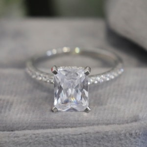 2.0 Carat Radiant Cut Moissanite Engagement Ring, Hidden Halo Diamond Ring, Promise Ring, Anniversary Ring, White Gold Simulant Bridal Ring
