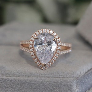 2,0 karaat peergeslepen moissaniet verlovingsring, vintage halo trouwring, 18K roségouden bruidsring, klassieke Promise-ring, jubileumcadeau