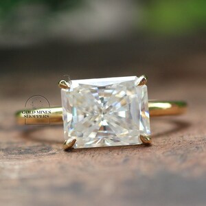 2.5 Carat Radiant Cut Moissanite Engagement Ring, East West Diamond Ring, Wedding Ring, Anniversary Ring, Promise Ring, 14K Solid Gold Ring