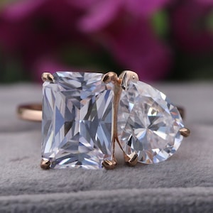 Toi Et Moi Two Stone Engagement Ring, 18k Rose Gold Promise Ring, Wedding Ring, Anniversary Gift Ring, Ring For Woman, Valentine Gift