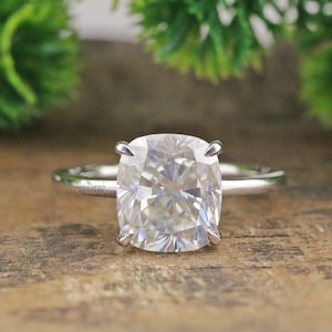 2.5 CT Cushion Cut Diamond Engagement Ring, Hidden Halo Wedding Ring, 14K White Gold Ring, Solitaire Diamond Ring, Anniversary Unique Gift
