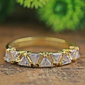 Trillion Cut Diamond Band,Triangle Cut Lab Grown Diamond Anniversary Bar Setting Full Eternity Band, Promise Ring,, Gift For Her