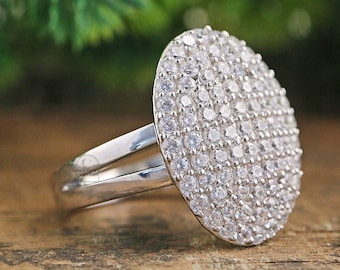 Round Cut Diamond Engagement Ring, 14K White Gold Split Shank Wedding Ring, Anniversary Gift, Round Dome Promise Unique Ring, Valentine Gift