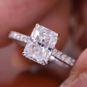 Radiant Cut Engagement Ring, Lab Created Diamond Ring, Hidden Halo Promise Ring, 10K Solid Gold Wedding Ring, IGI Certified Diamond Ring