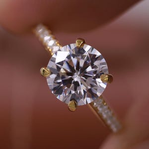 14K Solid Gold Wedding Ring, Hidden Halo Ring, Round Lab Grown Diamond Engagement Ring, IGI Certified Promise Ring, Lab Created Diamond Ring