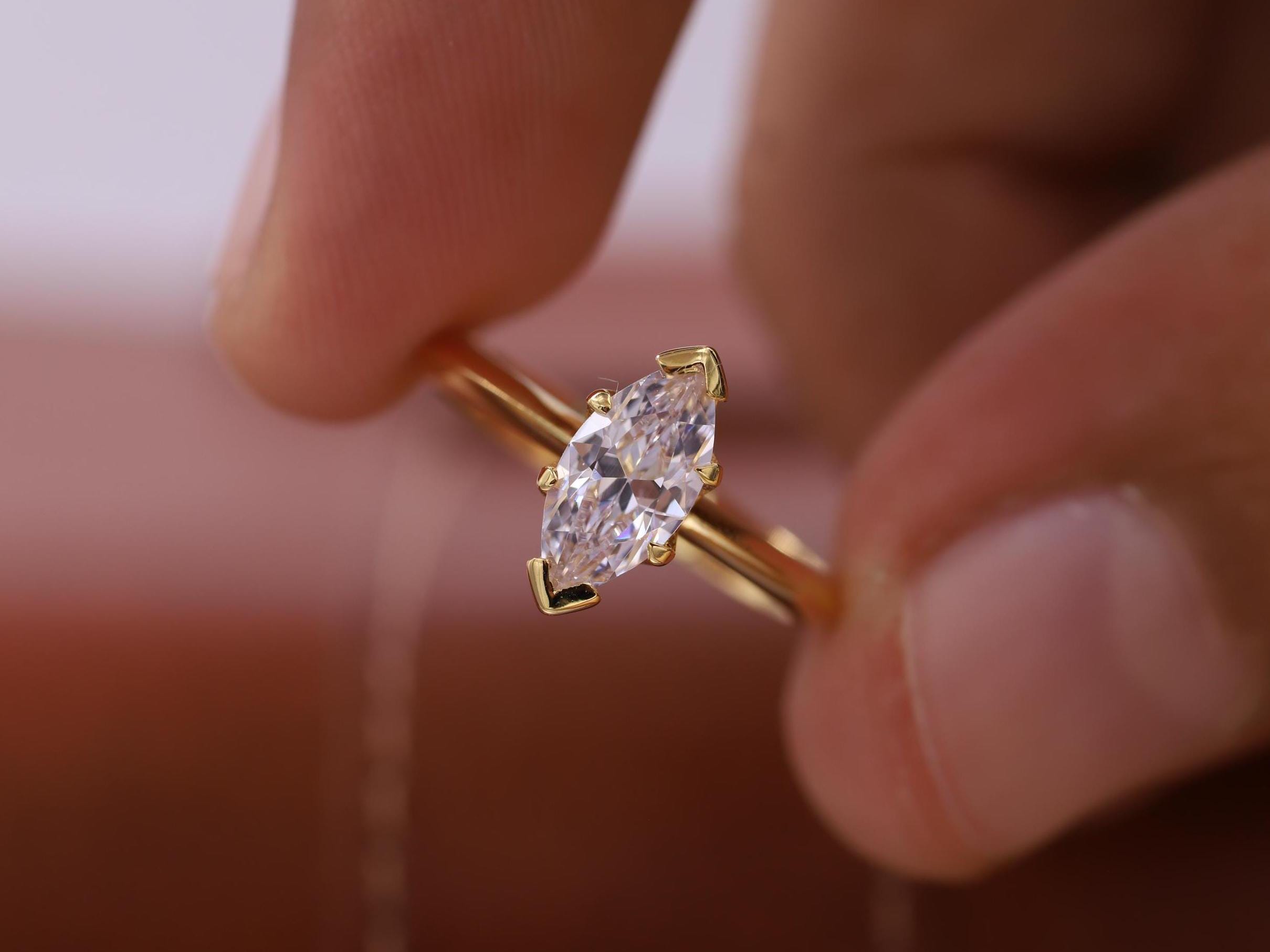Genuine Engagement Ring, Marquise Lab Grown Diamond Ring, V Prong Set Solitaire Ring, Marquise Cut Diamond Anniversary Gift, Ring for Women