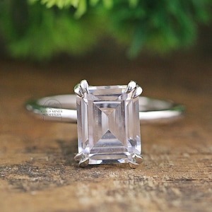 2.5 CT Emerald Cut Moissanite Engagement Ring, Solitaire Unique Wedding Ring, White Gold Anniversary Ring, Valentine Gift, Ring For Women
