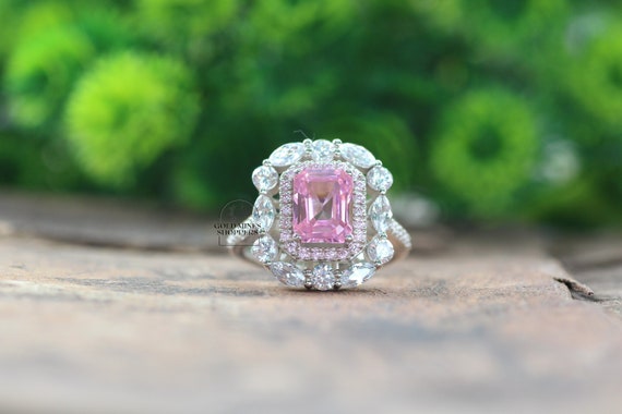 Double halo pink diamond ring outlet