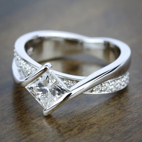 2.00 CT Princess Cut Diamond Engagement Ring Bypass Ring Tension