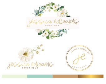 Boutique Logo, Calligraphy, Floral Photography Logo, , Feminine, Branding Kit, Business card, Leaves Modern Logo, Set Logo