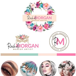 Make-up Künstler Logo, Kalligraphie, vorgefertigte Logo, moderne Logo, Floral Logo, süße Logo, Feminine, Branding Kit, Business-Stempel, Blogger, Set-Logo