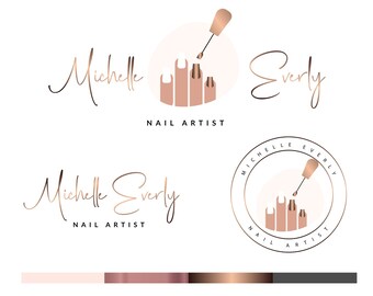 Rose Gold Nail Logo Design, Nail Artist Logo, Nail Polish, Nail Extension Logo, Premade Logo Design, Calligraphy Logo, Studio & Blogger Logo