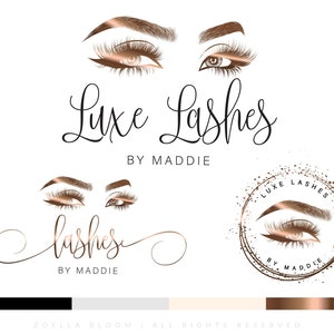 Luxe Lashes, Lash Logo Design, Eyelash, Lash Technician Logo, Watermark, Salon Logo, Rose Gold, Watermark Logo Design, Template Branding Kit